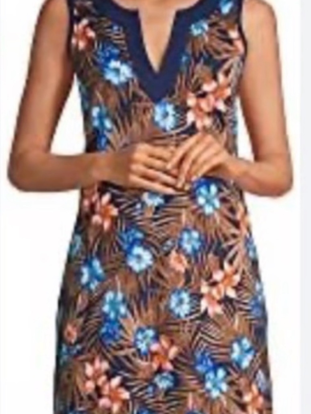 Lands' End Navy Floral Tropical Shift Dress